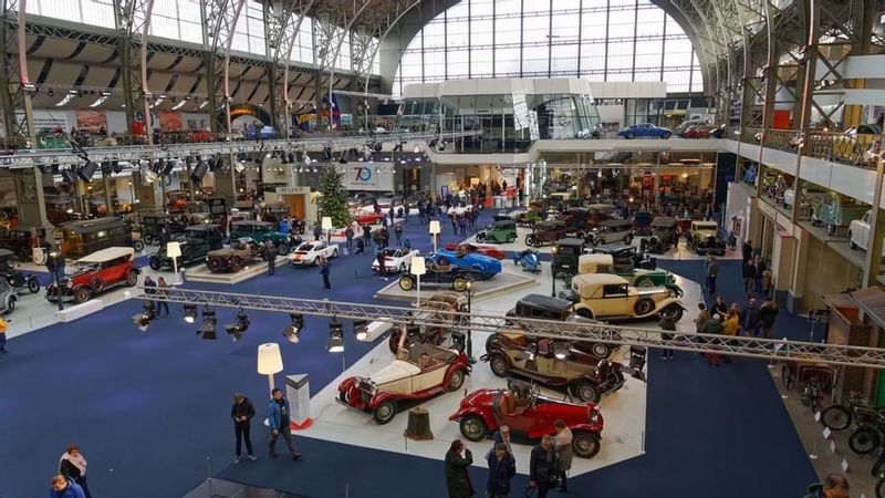 In this picture of Autoworld you can see 250 European and American vintage automobiles from the late 19th century to the 20th century. The museum is in Cinquantenaire